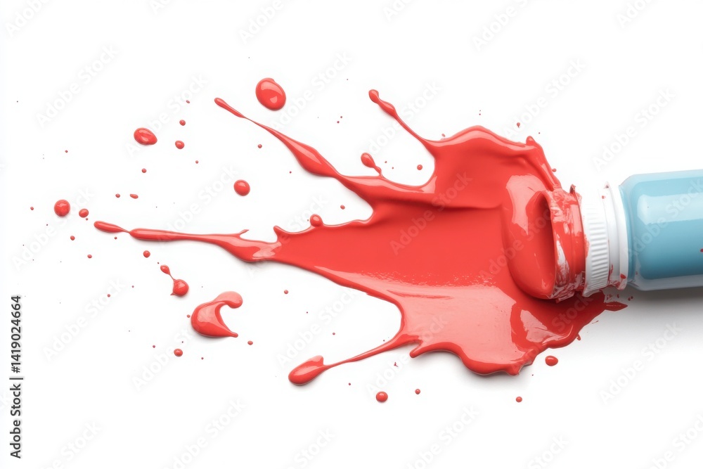 create image of a Can of spilt red paint, can, isolated on white background