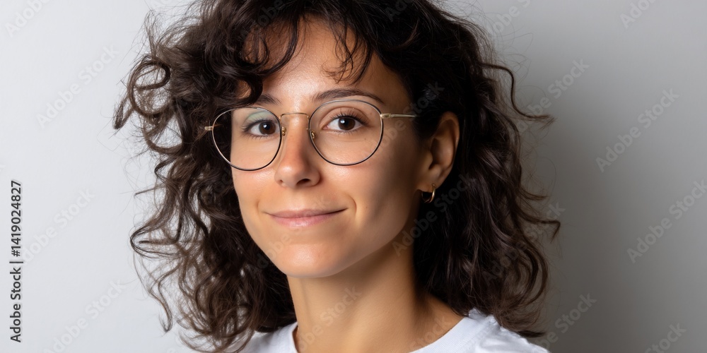 Obraz premium Woman with curly hair and glasses