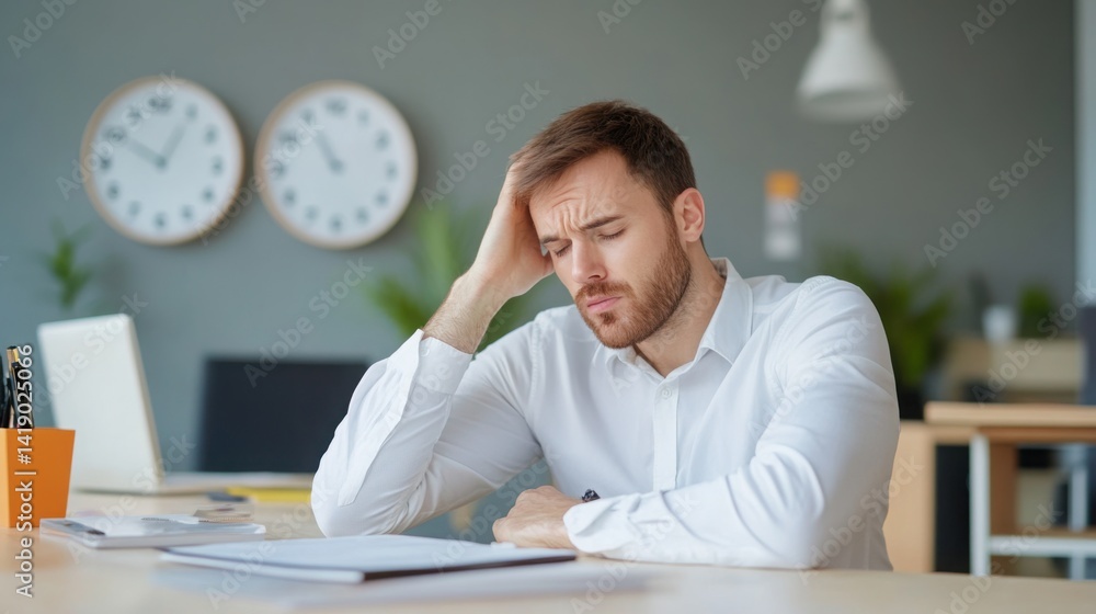 Businessman with clock in office