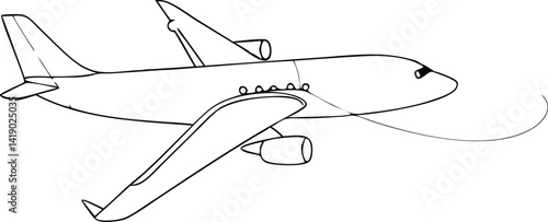 Commercial Airplane Flying, Outline Style, White Background, Minimalist, Clean, Modern, Jet