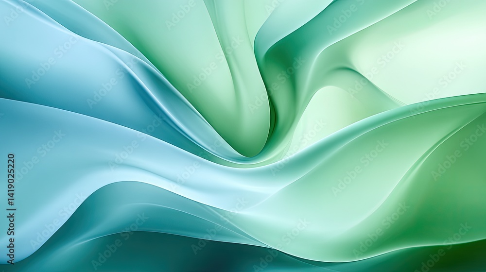 Obraz premium An abstract illustration of flowing teal and mint green lines.