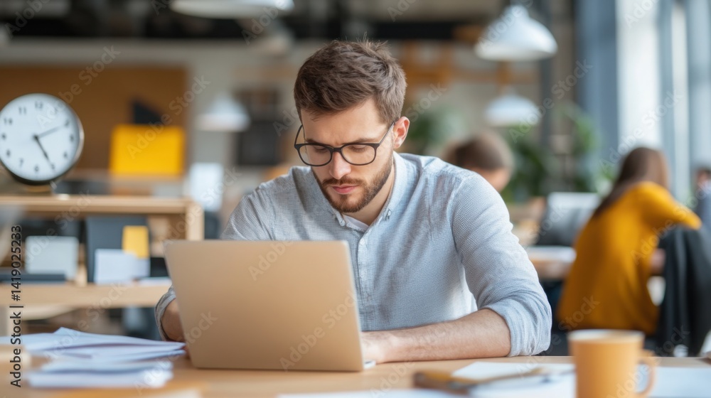 Businessman with clock in office