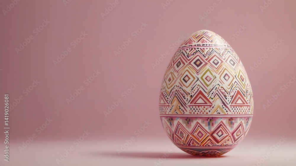 Decorated Easter Egg with Geometric Pattern Pink Background Spring Holiday Decorated Easter Egg with Geometric Pattern Pink Background Spring Holiday