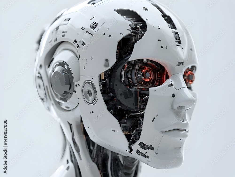 Futuristic Cyborg Face with Robotic and Digital Elements Futuristic Cyborg Face with Robotic and Digital Elements