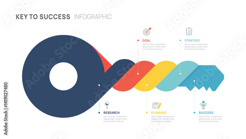 key success achievement grow infographic template for business. growth or progress to achieve target goal 5 step vector.