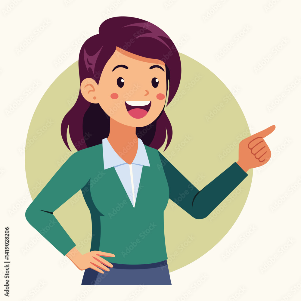 Happy stylist young woman pointing at copy space
Happy stylist young woman pointing at copy space