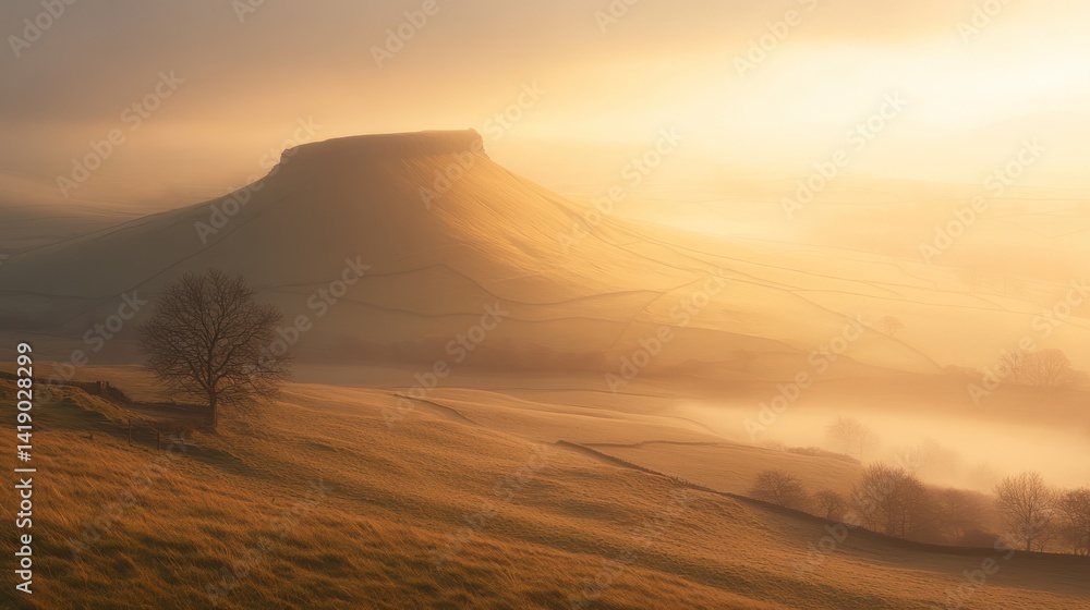 Sunrise mist over Yorkshire hills Sunrise mist over Yorkshire hills
