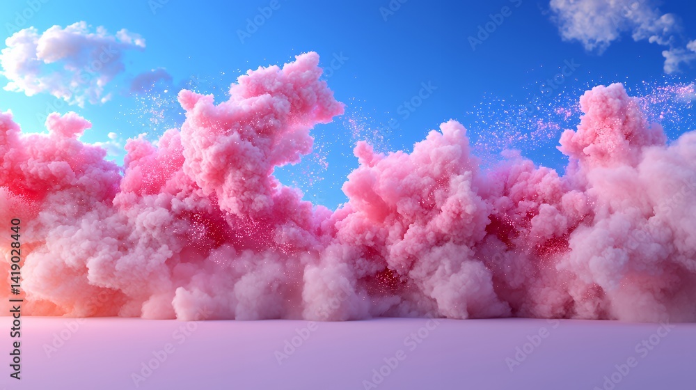Fototapeta premium Pink smoke clouds against a blue sky