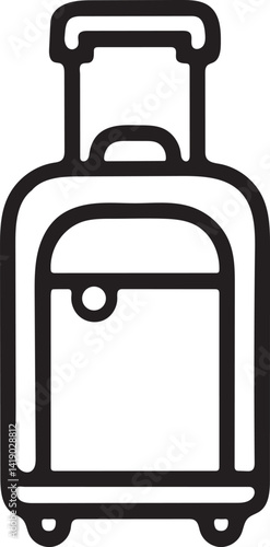 suitcase icon with vertical handle in silhouette, travel luggage vector, trolley bag for travel