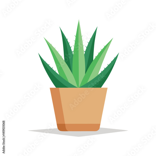 minimal vector aloe vera plant on pot vector illustration