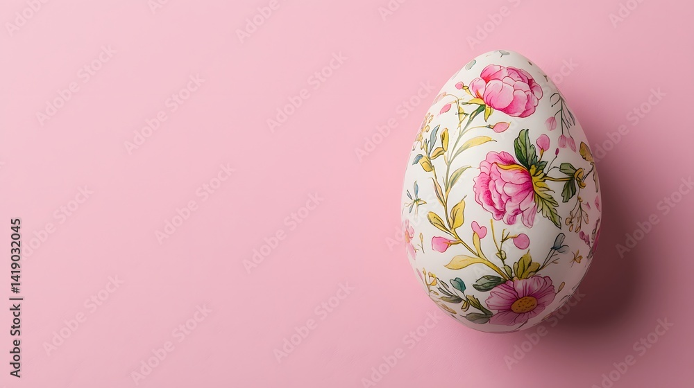 Pastel Floral Easter Egg on Pink Background Spring Festive Decoration Pastel Floral Easter Egg on Pink Background Spring Festive Decoration
