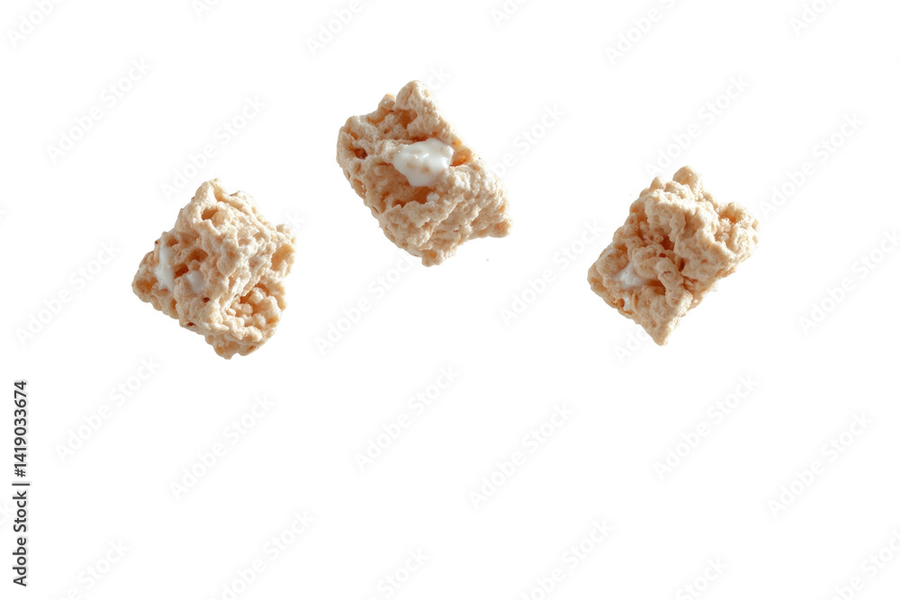 Three Cereal Pieces Falling W... on a transparent background Three Cereal Pieces Falling W... on a transparent background