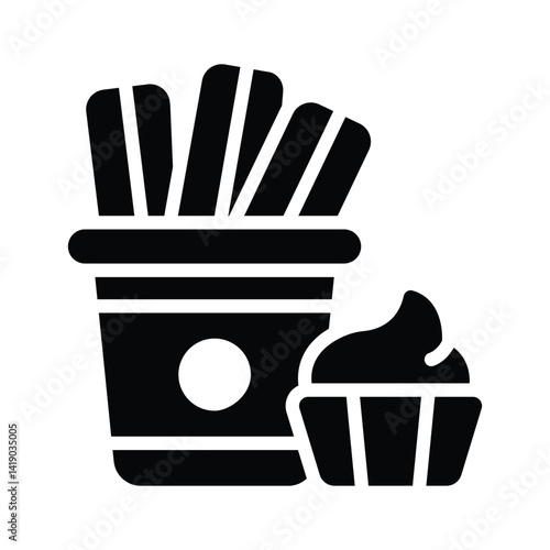 Churros sticks with dip sauce, glyph icon ready for premium download