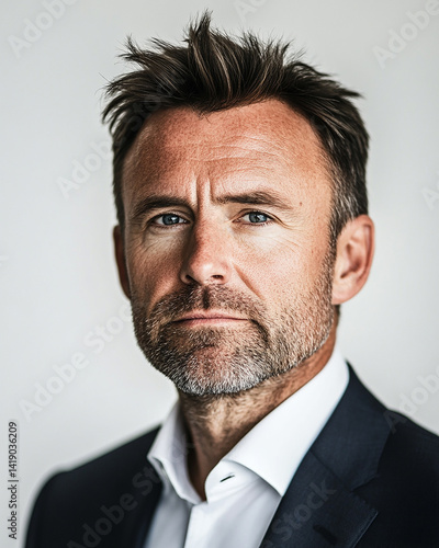 Business man on white background, Business man smiling close-up