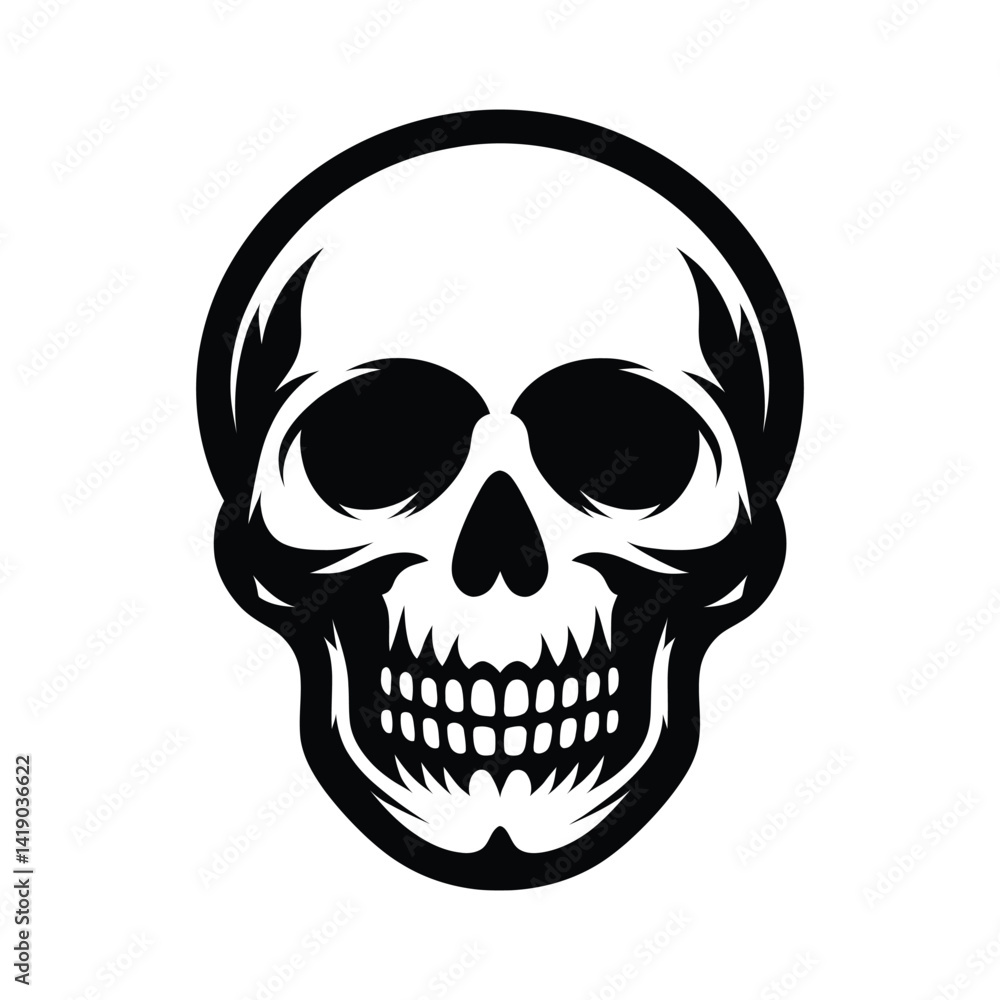 Black and White Skull Illustration Isolated on White Background Black and White Skull Illustration Isolated on White Background