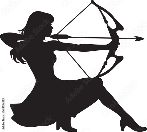 silhouette design of a woman archer vector illustration