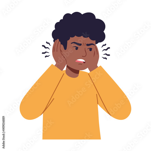 Annoyed Man Covering Ears from Loud Noise

