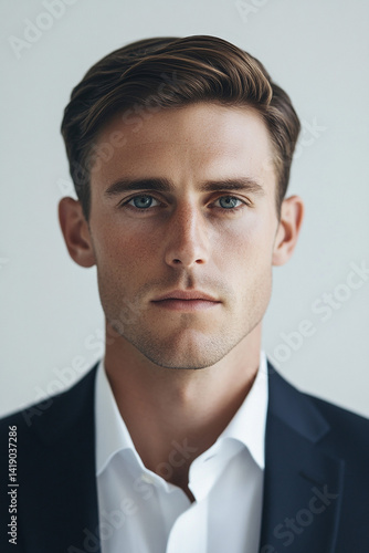 Business man on white background, Business man smiling close-up