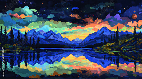 Stunning Aurora Borealis over Snowy Mountain Landscape