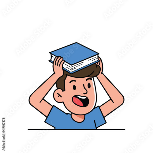 Excited Man Holding Book Above Head


