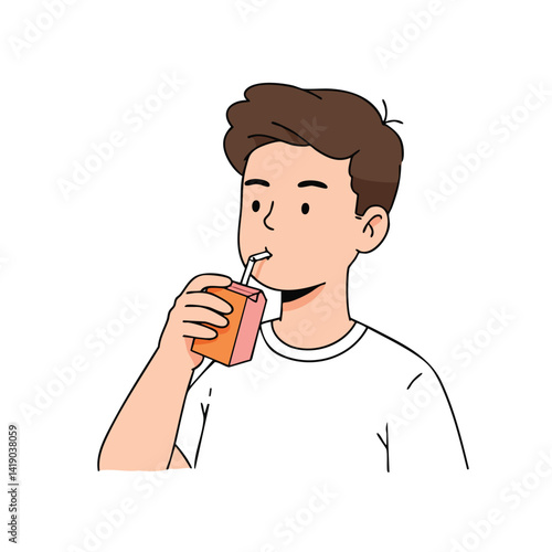 Man Drinking Juice Box with Straw


