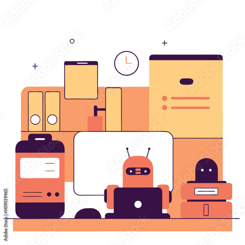 Flat Isometric Vector of Smart Devices and Robots Automating School Administration

