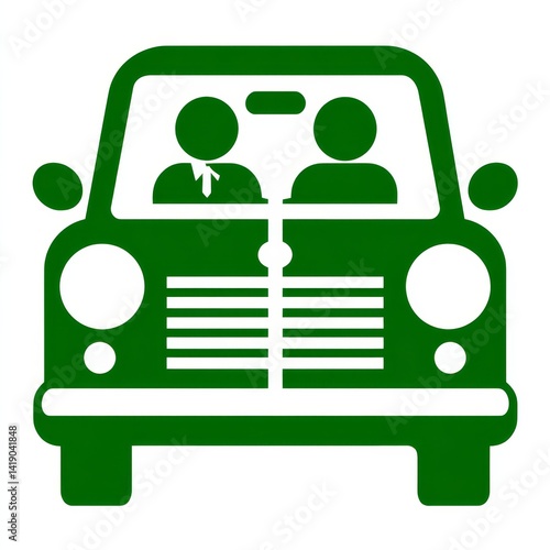 Obraz na płótnie Green Car Icon with Two Passengers - Front View - Simple Vector Illustration for Transportation or Driving Themes w salonie