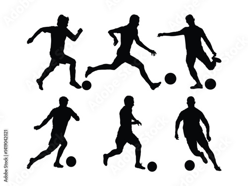 Soccer Player Silhouette Clipart Set for Sports