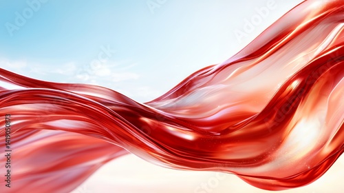 Red fluidic flow against sky abstract design