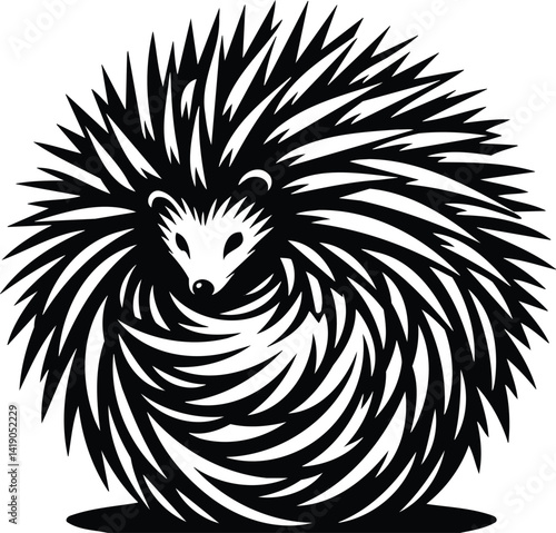 Hedgehog Curled in Ball Silhouette with Sharp Quills
