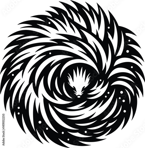 Hedgehog Curled in Defensive Ball Silhouette Illustration