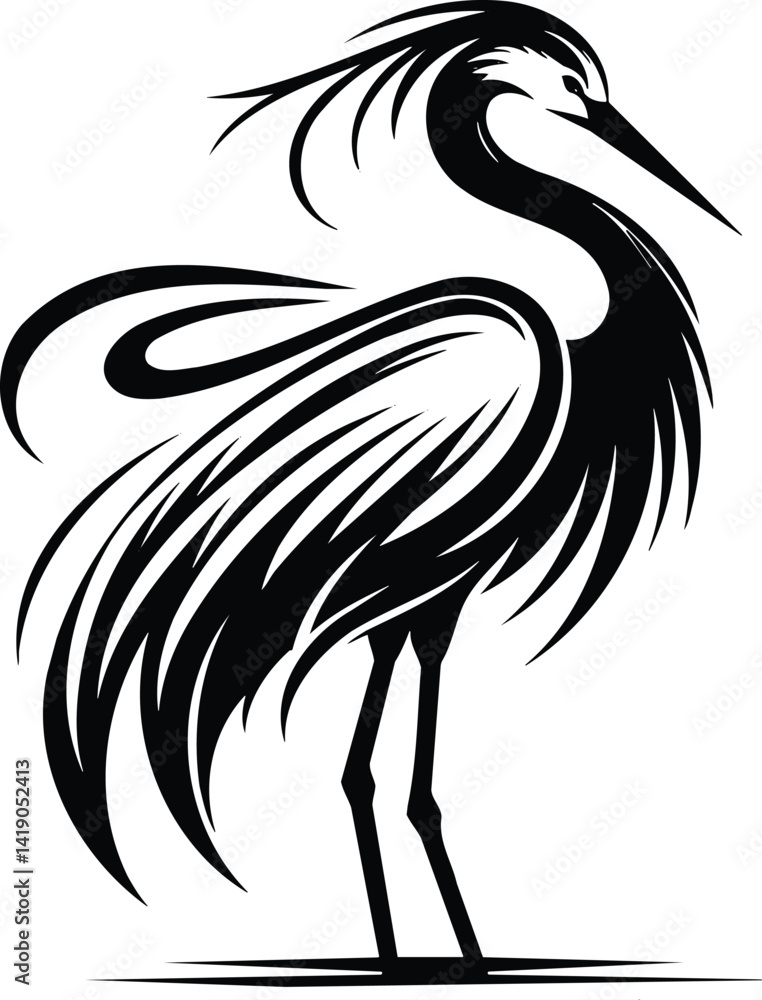 Obraz premium Elegant Heron Silhouette in Modern Illustration Style