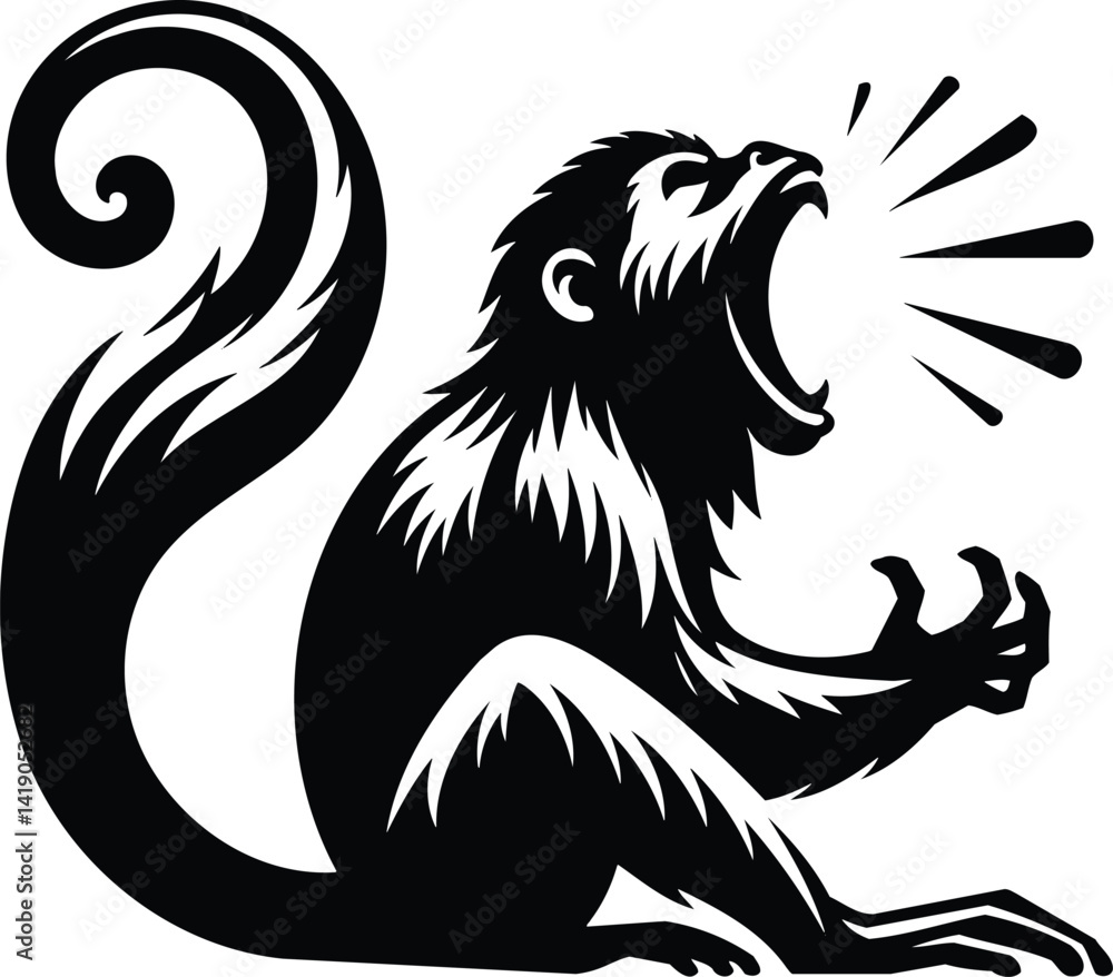 Naklejka premium Howler Monkey Roaring Silhouette with Dynamic Tail