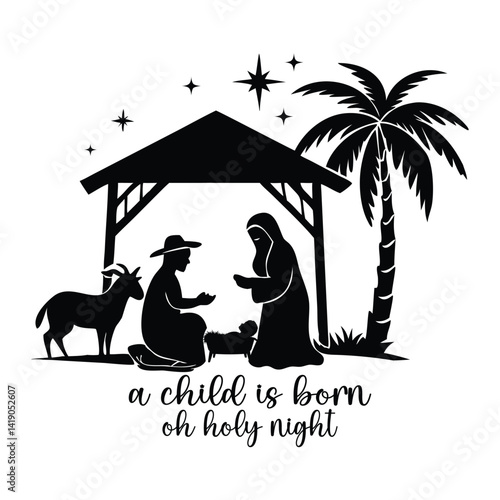 Minimalist Christian Typography with Nativity Scene Vector