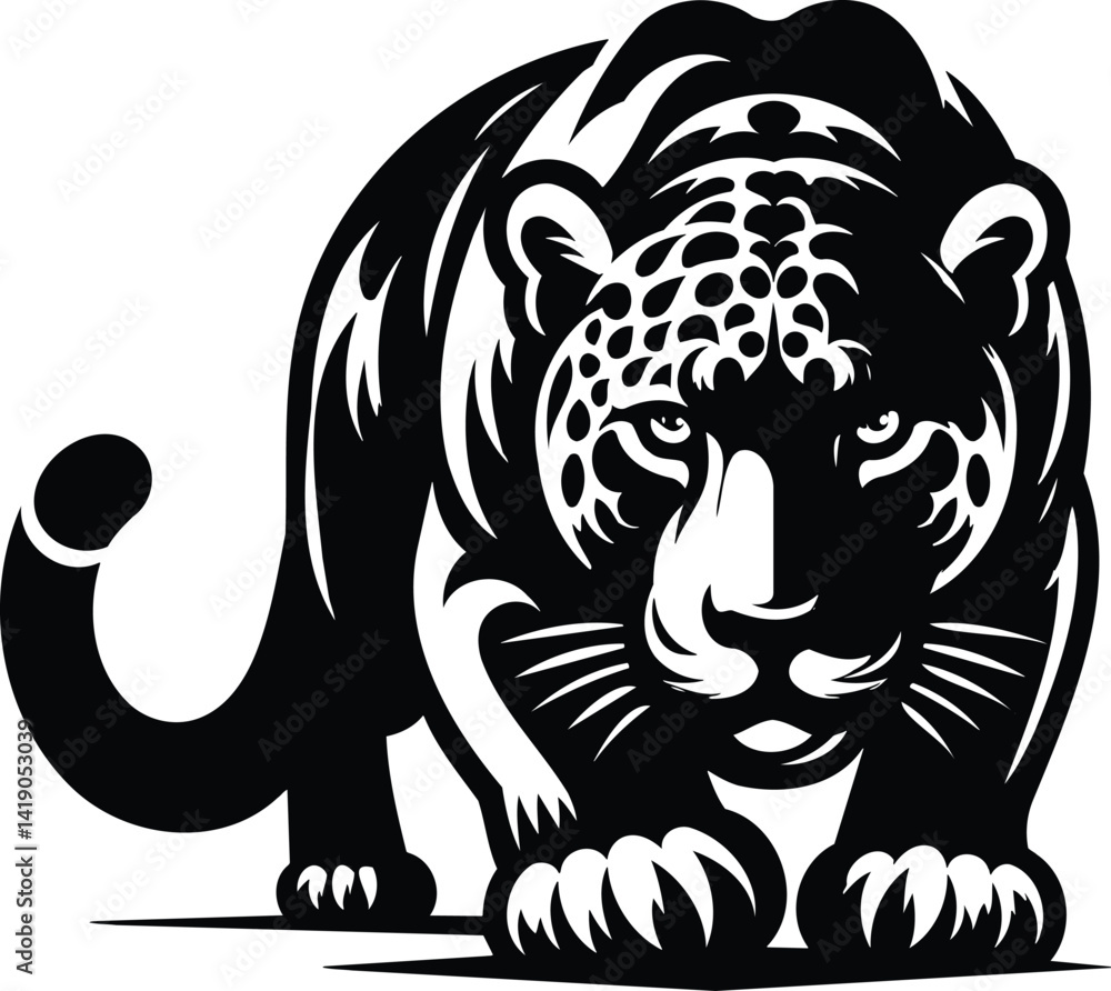 Fototapeta premium Jaguar prowling stealthily in vector silhouette