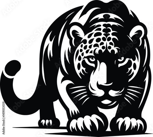 Jaguar prowling stealthily in vector silhouette