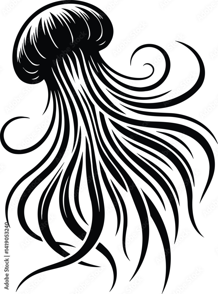 Fototapeta premium Elegant jellyfish silhouette with rhythmic tentacles in modern style