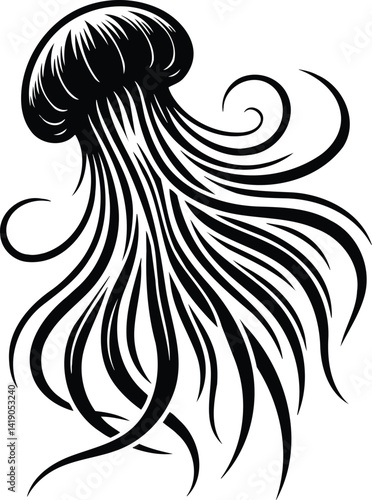 Elegant jellyfish silhouette with rhythmic tentacles in modern style