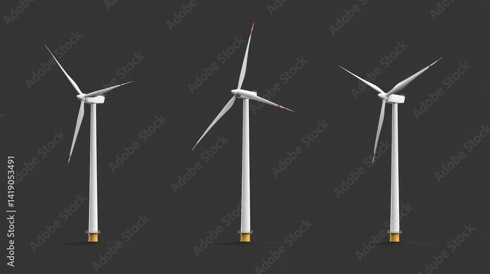 Offshore wind turbines flat design front view Offshore wind turbines flat design front view