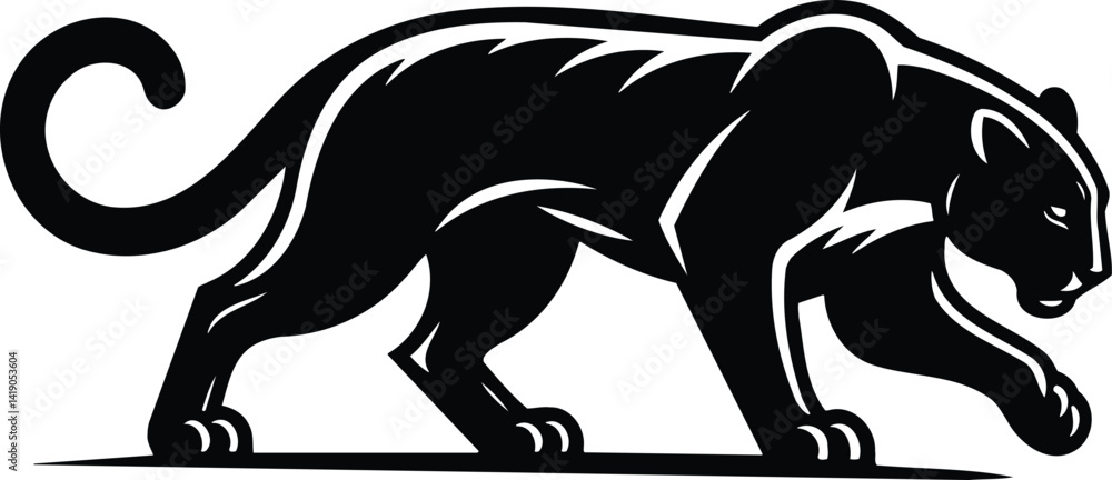 Obraz premium Leopard prowling stealthily silhouette vector illustration