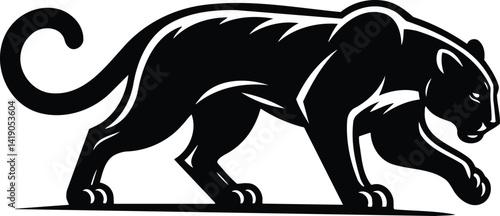 Leopard prowling stealthily silhouette vector illustration