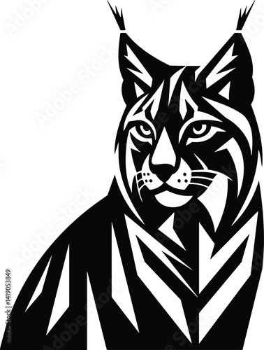 Alert lynx silhouette with geometric fur details