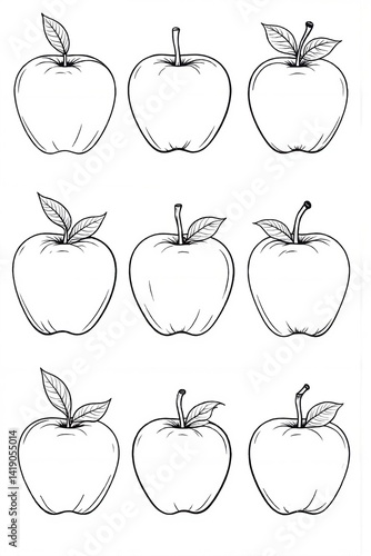 Apples Fruit Line art, vector set of apples isolated on white background