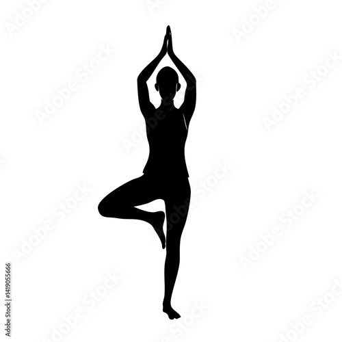 tree pose vrikshasana icon, tree pose vrikshasana silhouette vector illustration-simple silhouette illustration of tree pose vrikshasana, perfect for tree pose vrikshasana logos and icons