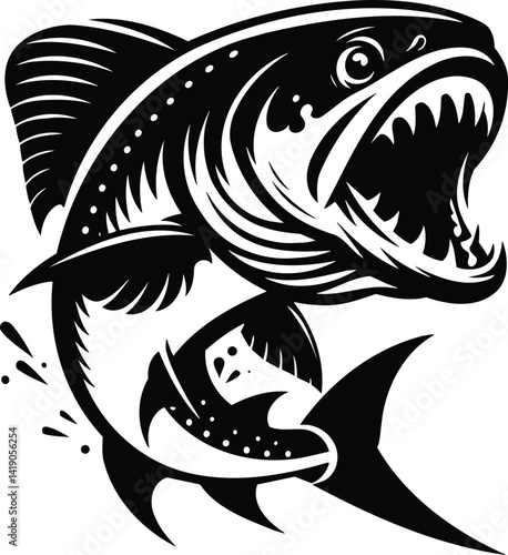 Aggressive Piranha Silhouette with Sharp Teeth Bared