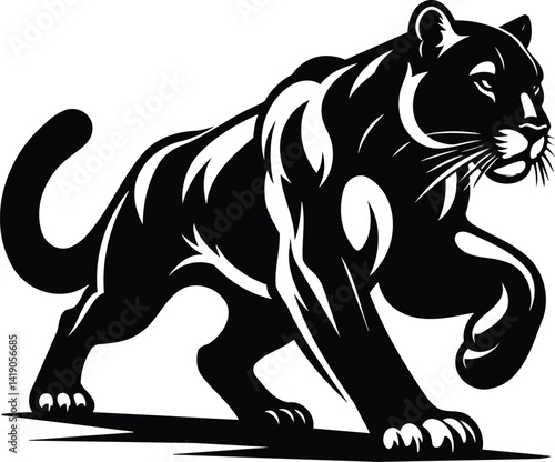 Puma silhouette poised mid stride with muscular tension
