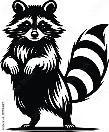 Playful Raccoon Silhouette Standing with Raised Paws
