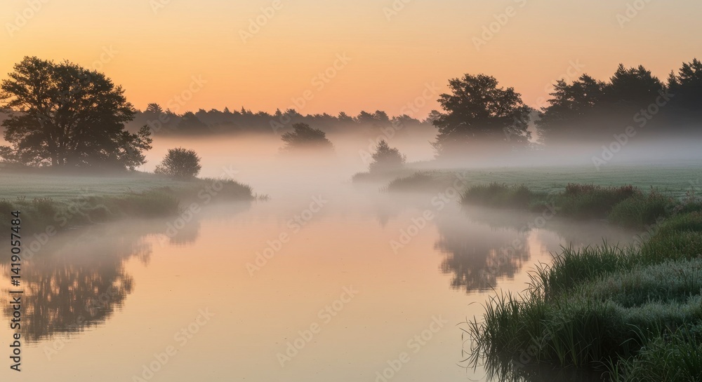 Fototapeta premium Misty River Sunrise Landscape