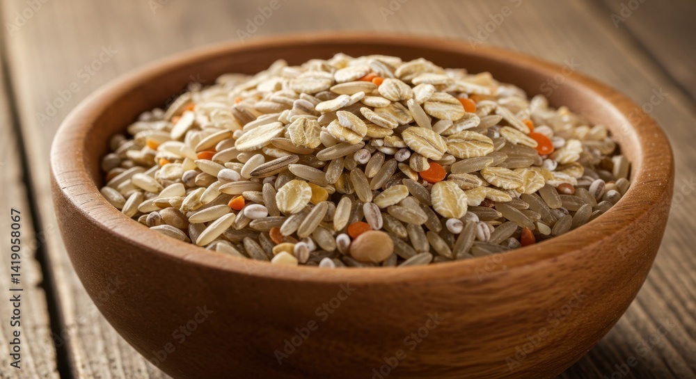 Mixed Grains and Lentils in Wooden Bowl Mixed Grains and Lentils in Wooden Bowl