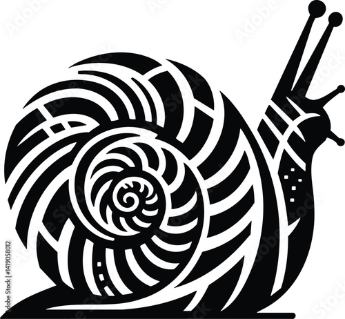 Snail Silhouette Symbol with Geometric Shell Crawling Slowly